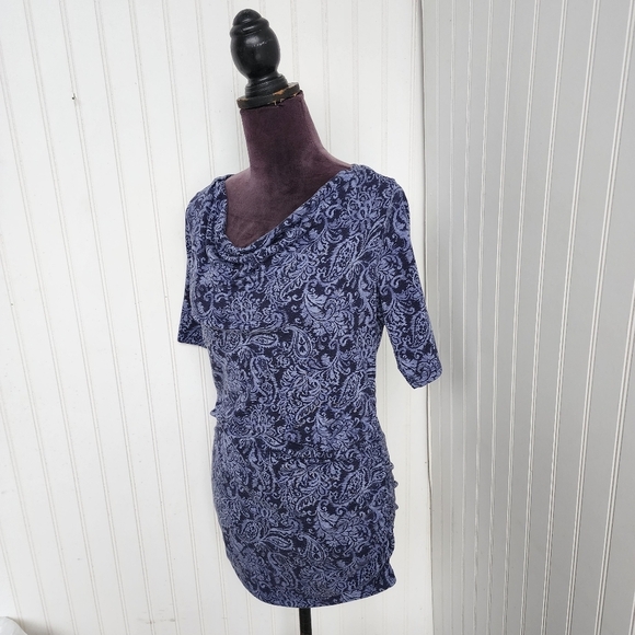 Motherhood Maternity Short Sleeve Top Womens Blue Paisley Round Hem Soft Modal M - Picture 2 of 12